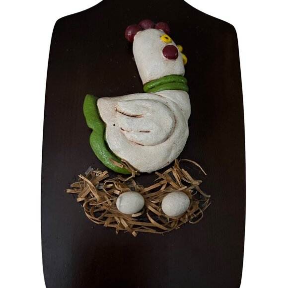 Hen Chicken Wall Art Vintage Mid-Century Modern Resin Wood Brown White - Picture 2 of 3